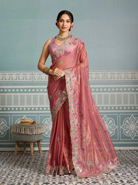 Soft Pink Embroidery Work Soft Net Saree