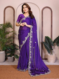 Soft Purple Satin Chiffon Saree