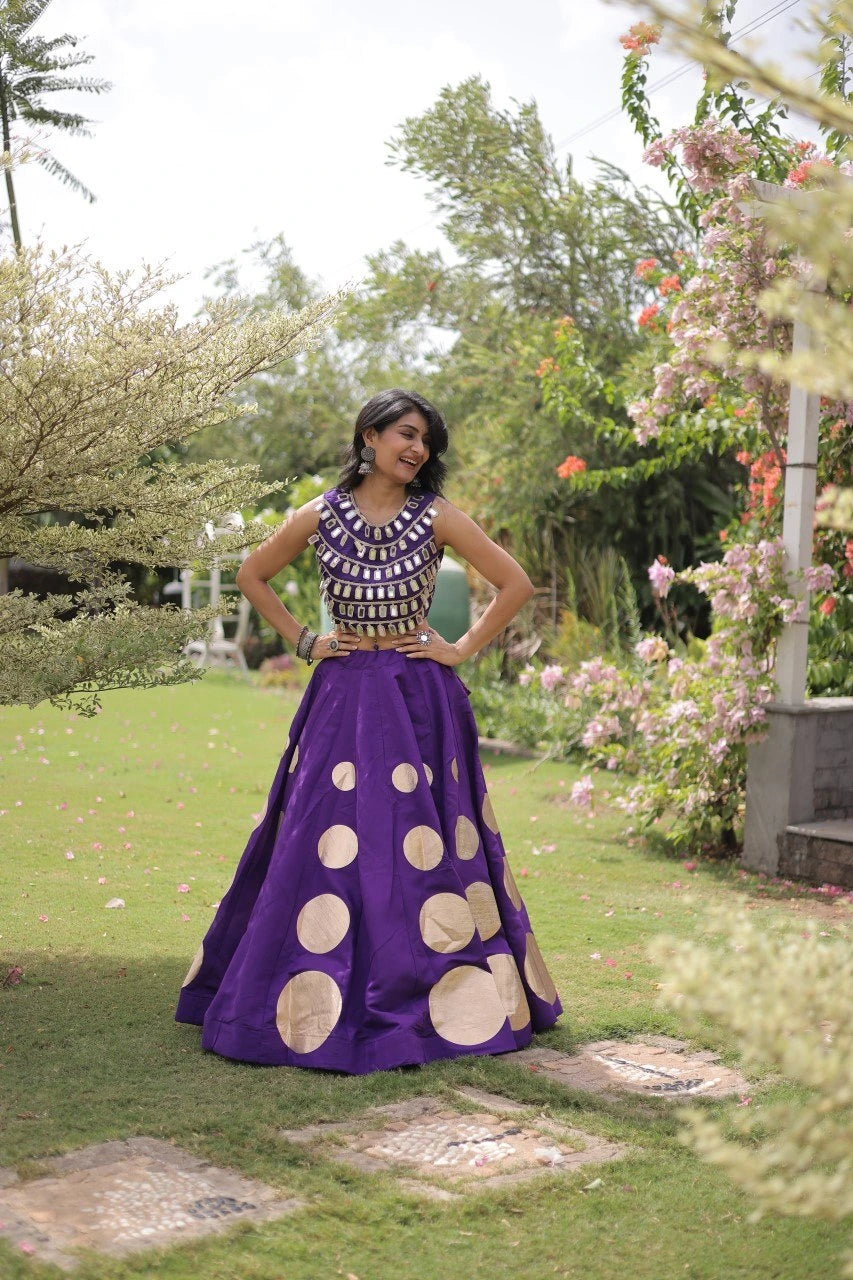 Fashion-forward purple designer lehenga blends classic Indian craftsmanship with modern ethnic elegance.