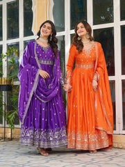 Soft purple American silk suit with rich sequins and thread embroidery craftsmanship.