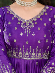 Festive soft purple American silk suit adorned with delicate sequins and thread patterns.