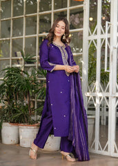 Close-up of soft purple silk kurti highlighting fine thread embroidery and zari craftsmanship.