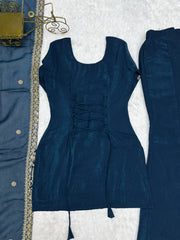 Teal Blue Suit Inner Lining with Corset Dori Back Detail – Flat Lay