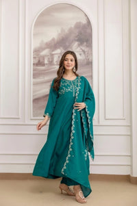 Teal Green Heavy Vichitra Silk Kurti