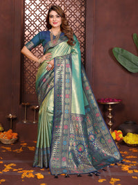 Teal Green Banarasi Tissue Silk Saree
