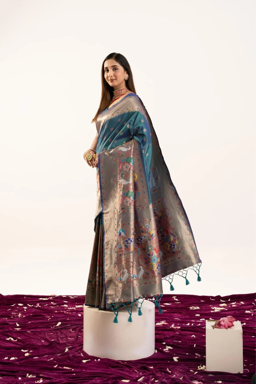 Woman wearing a saree with a white background