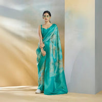 Teal Handloom Weaving Silk Saree