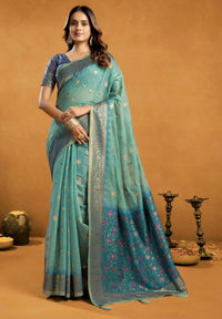 Teal Jacquard Cotton Saree