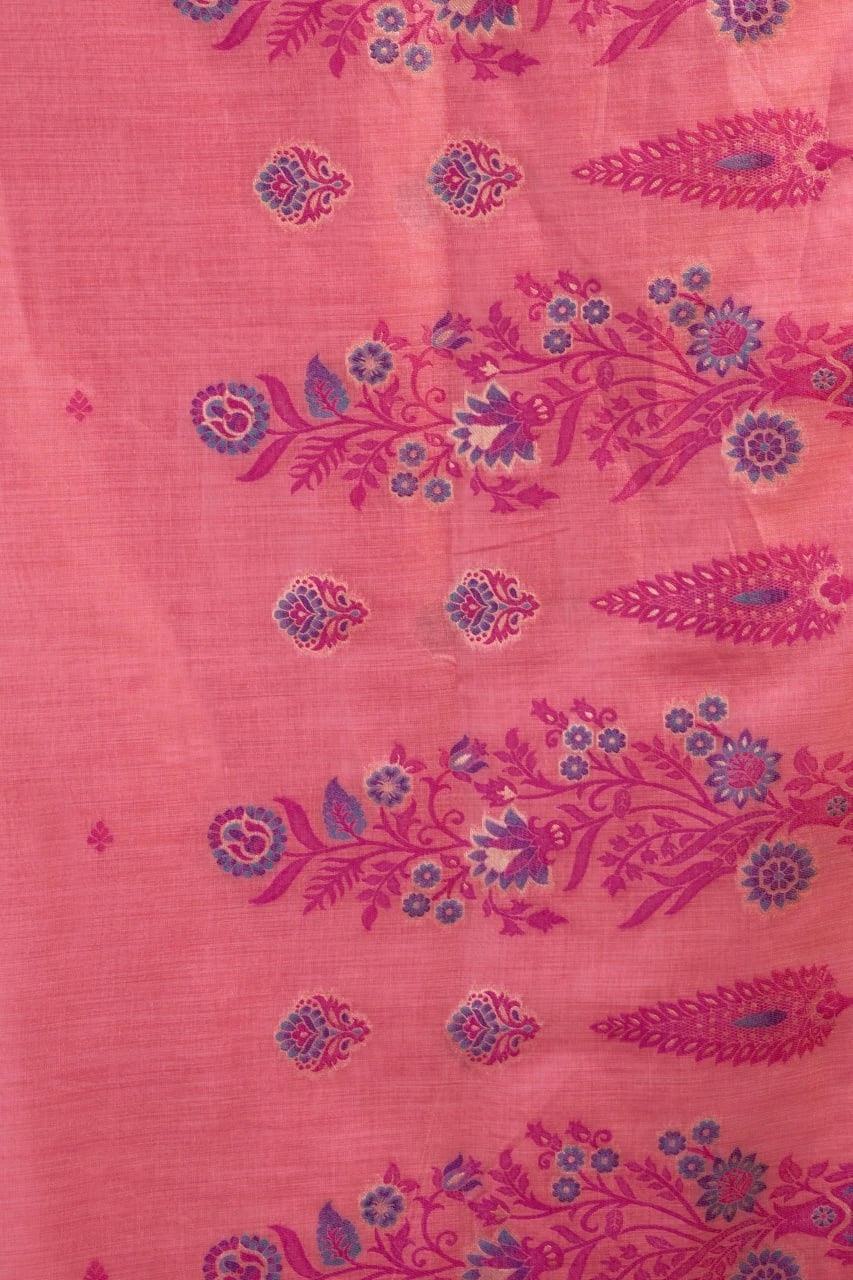 Pink fabric with intricate floral patterns
