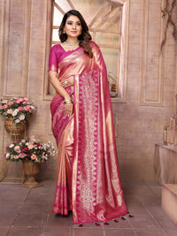Tulip Pink Pure Banarasi Tissue Silk Saree