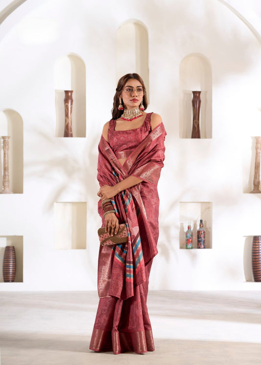 Red Foli Print Soft Dola Silk Saree