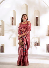 Red Foli Print Soft Dola Silk Saree