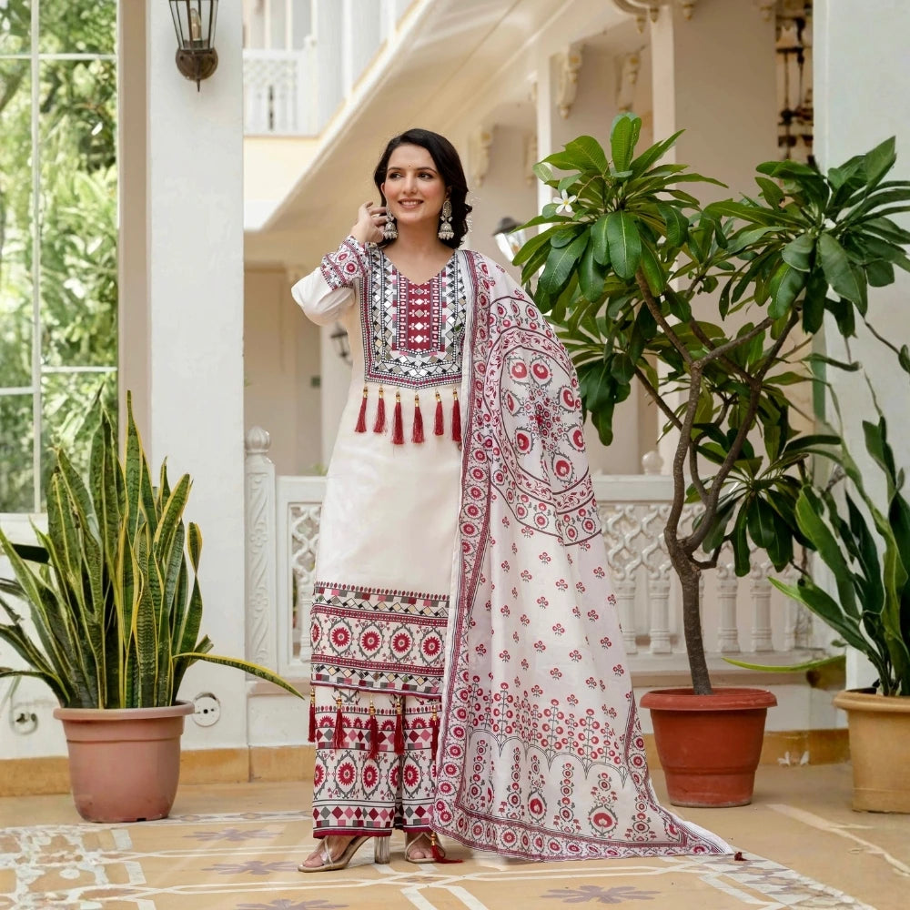 Off White Digital Print Muslin Suit