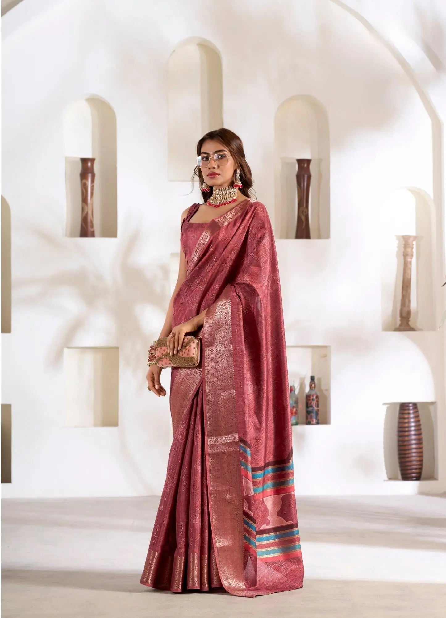 Red Foli Print Soft Dola Silk Saree