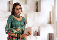 Sea Green Foli Print Soft Dola Silk Saree