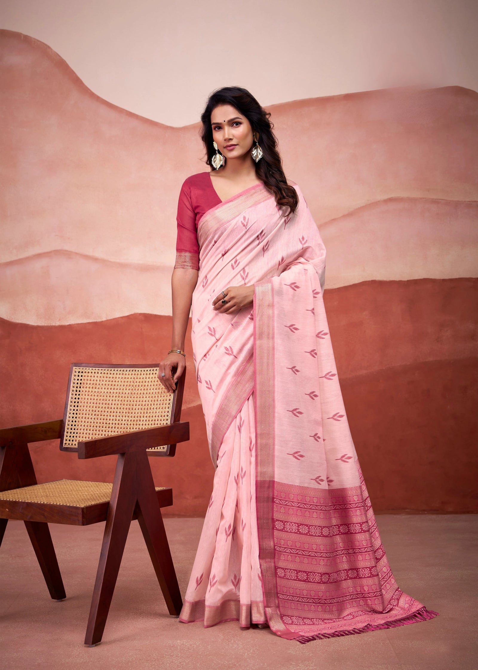soft pink zari weaving cotton saree - kalyanja