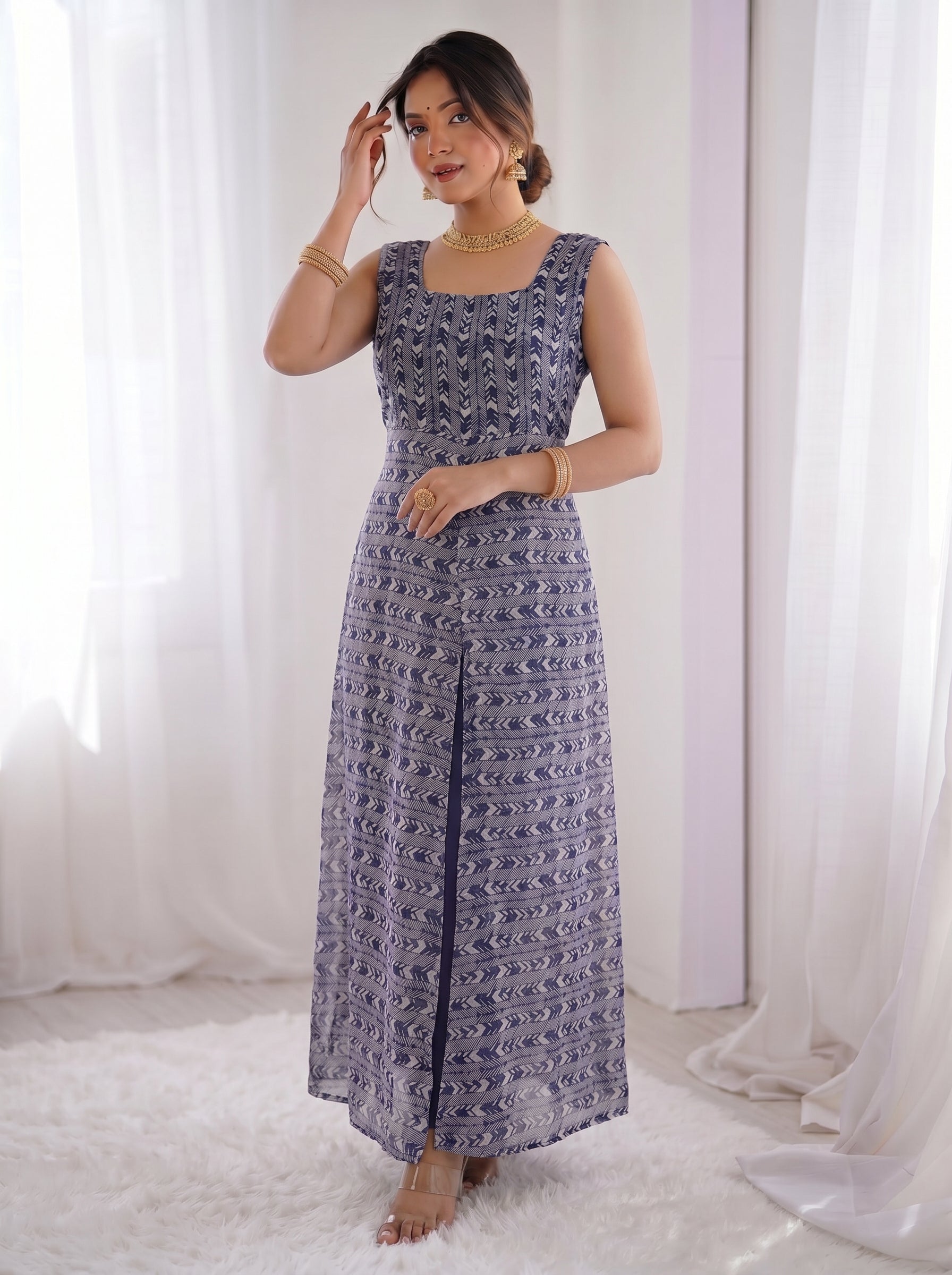 Blue Gray Georgette Dress