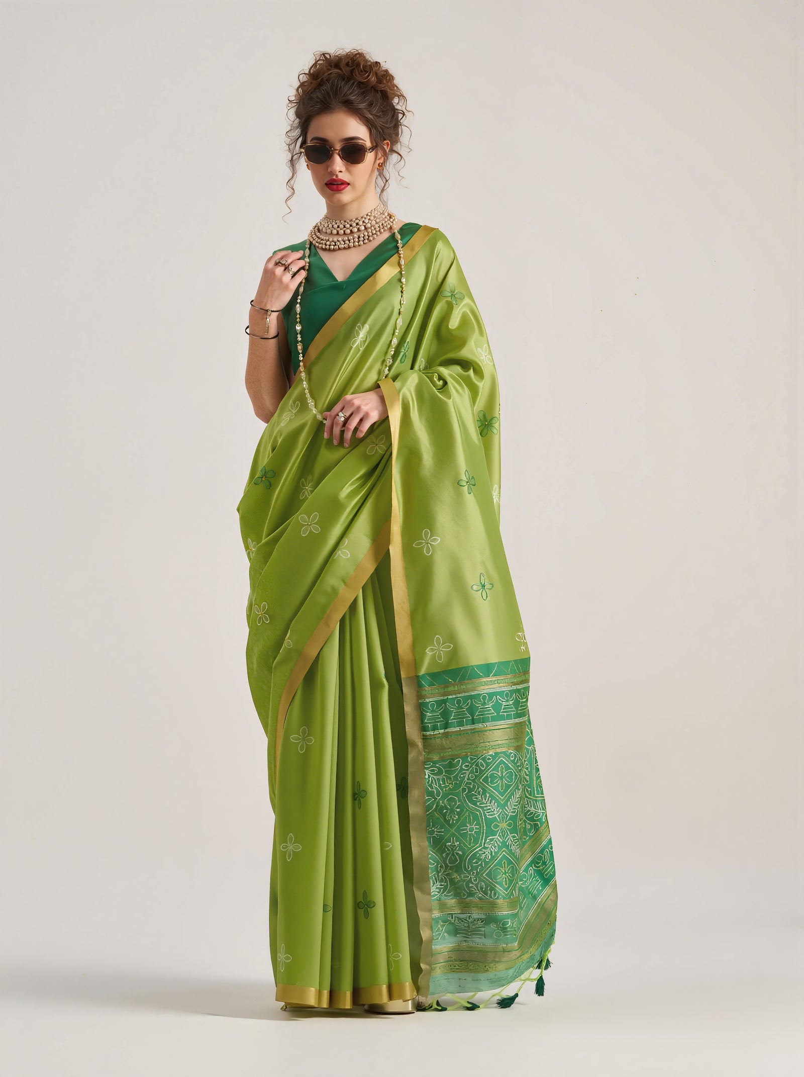 green weaving patola silk saree - kalyanja