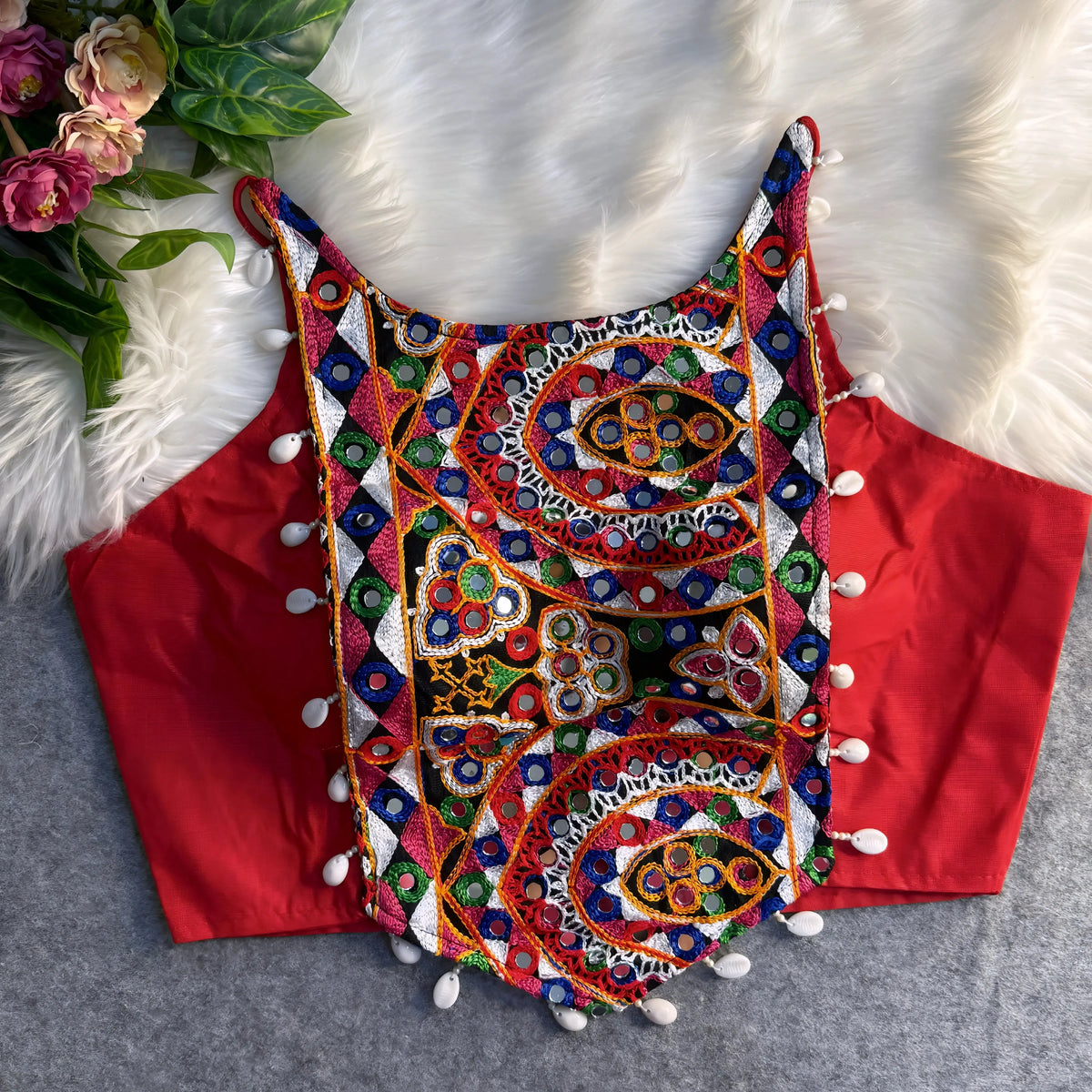 Red Codding Embroidery Cotton Blouse RK Blouse