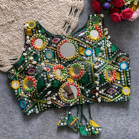 Dark Green Embroidery with Mirror Work Soft Silk Blouse
