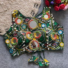Dark Green Embroidery with Mirror Work Soft Silk Blouse Ruhi Fashion