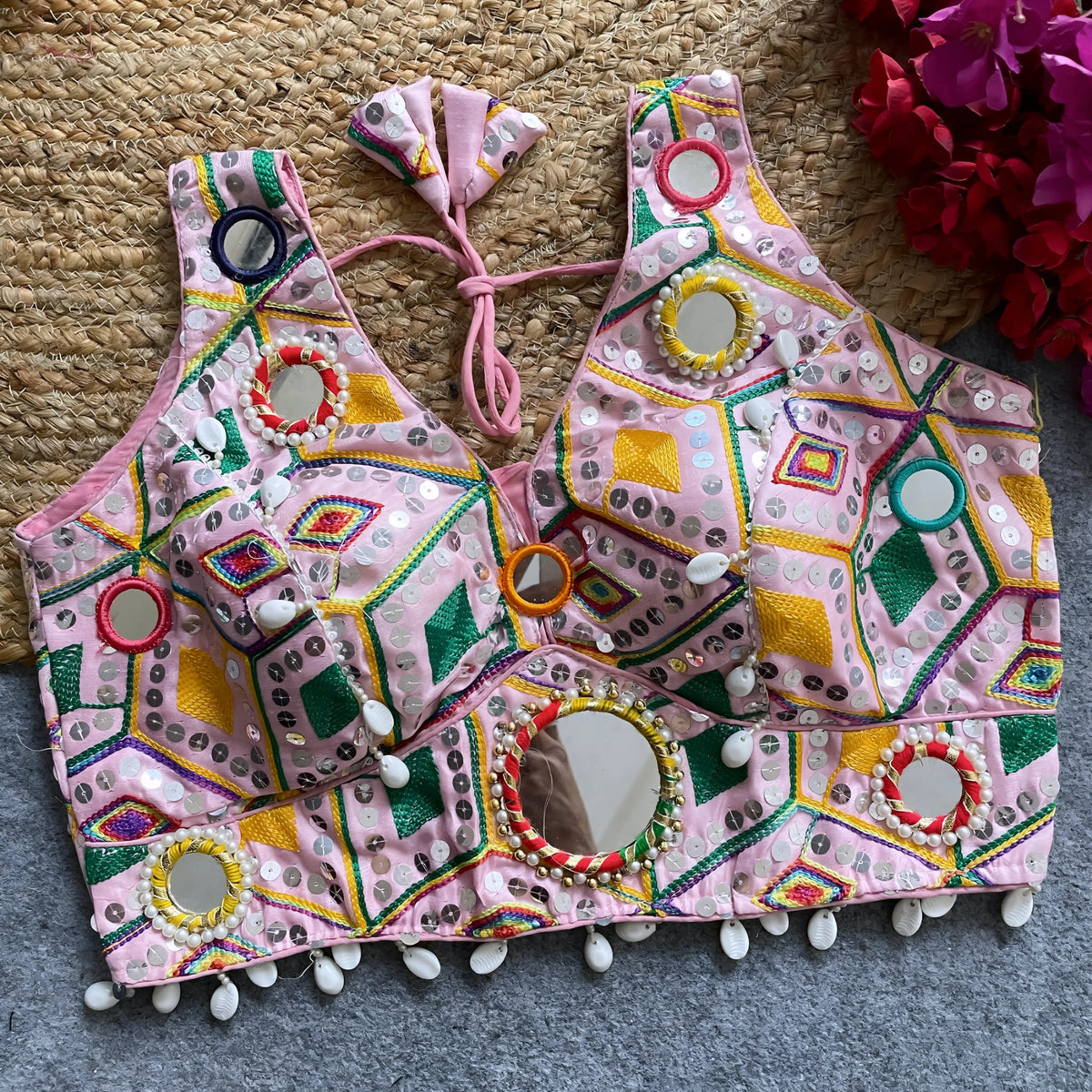 Pink Soft Silk Embroidery with Mirror Work Blouse Ruhi Fashion