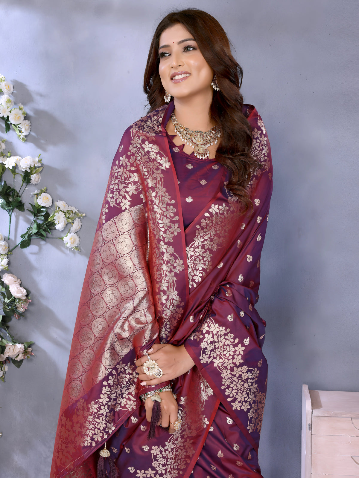 Maroon Banarasi Silk Gala Weaving Saree