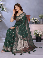 Dark Green Banarasi Silk Gala Weaving Saree