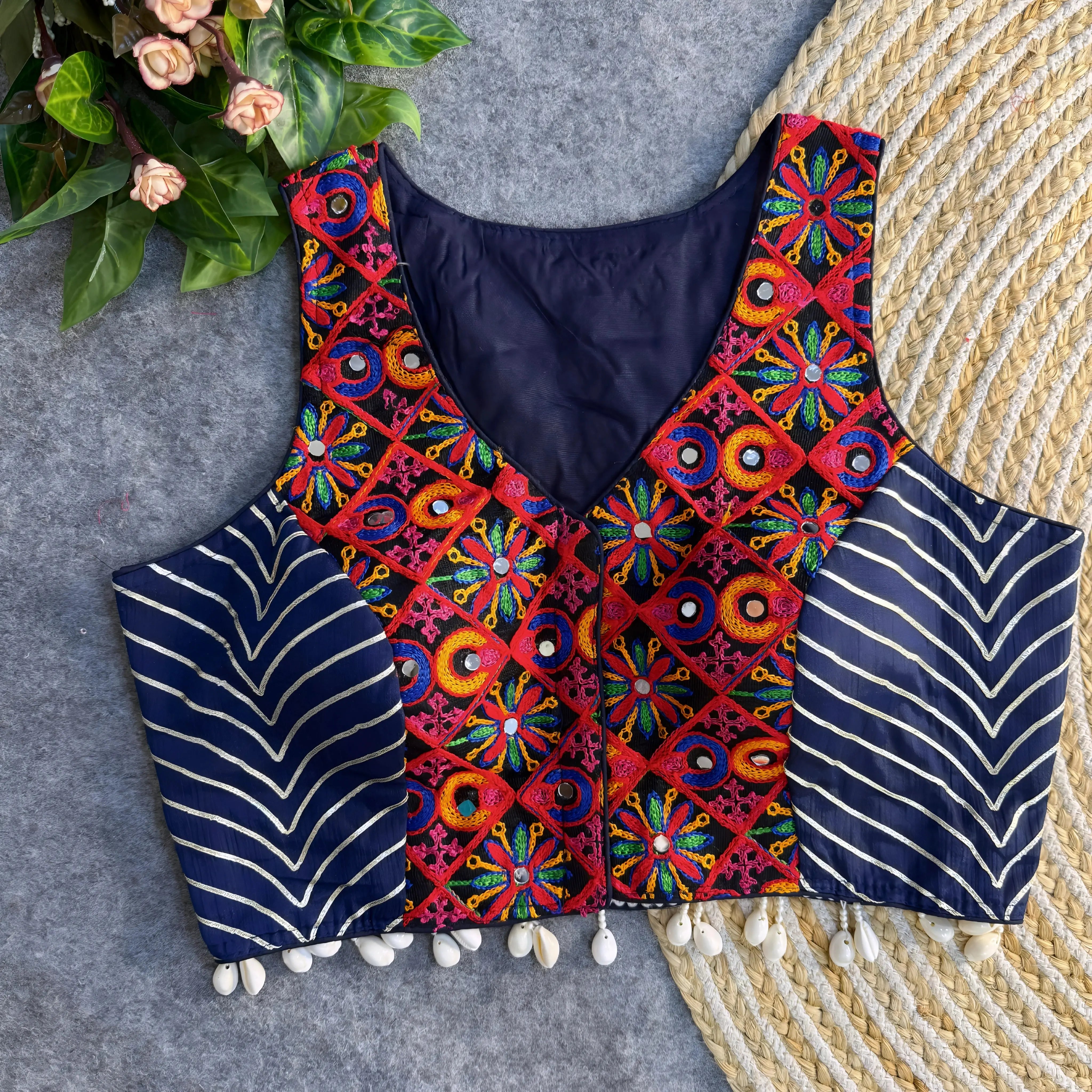 Navy Blue Embroidery Work Fox Georgette Blouse RK Blouse
