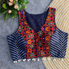 Navy Blue Embroidery Work Fox Georgette Blouse RK Blouse