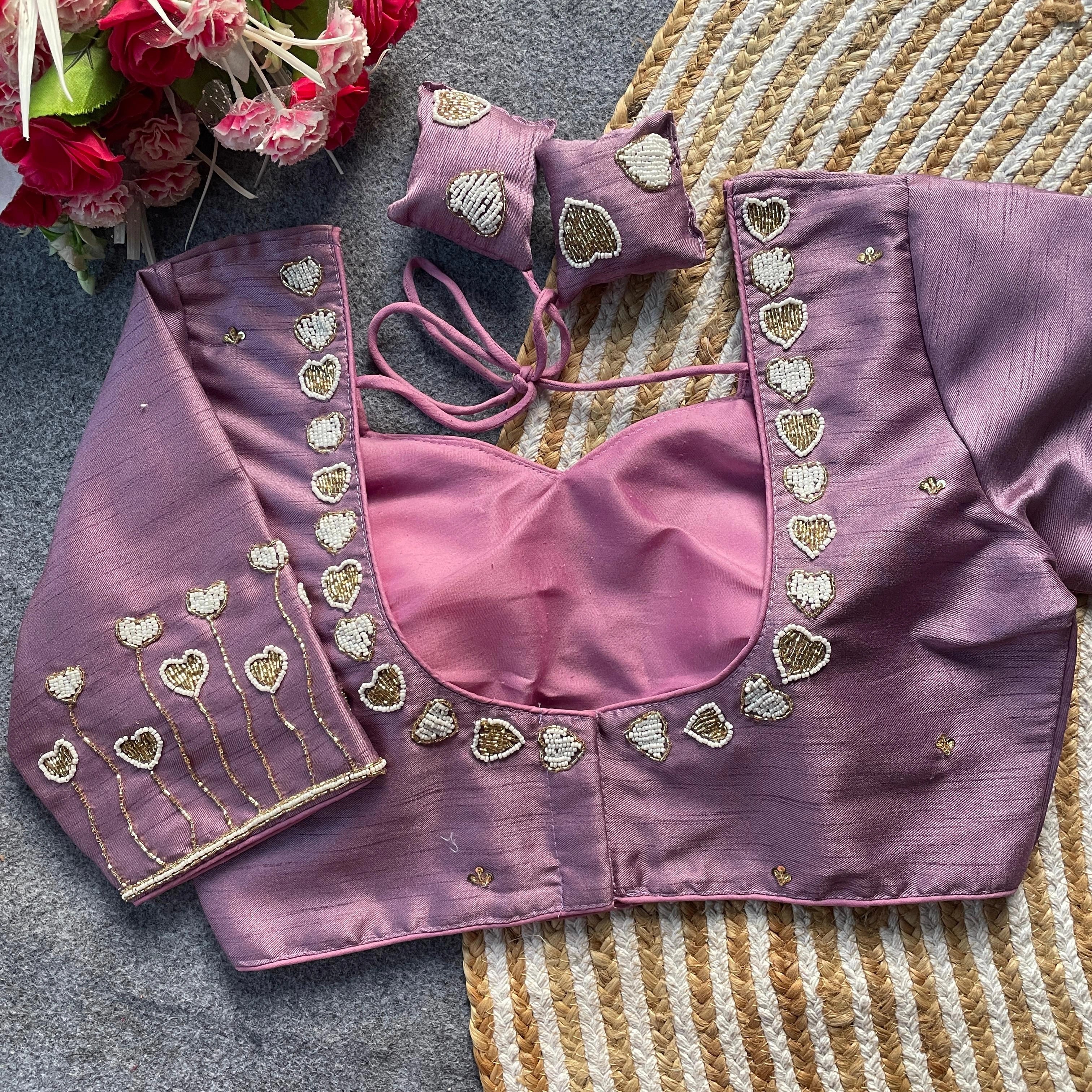 Lavender Handwork Embroidered Pure Silk Blouse