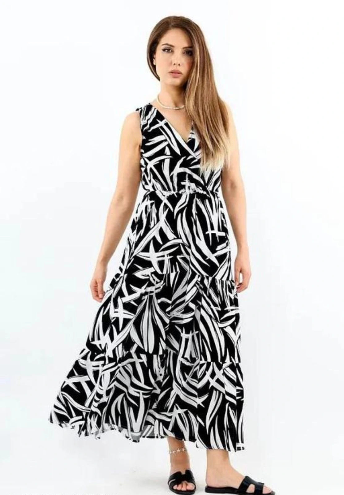 black digital printed silk gown