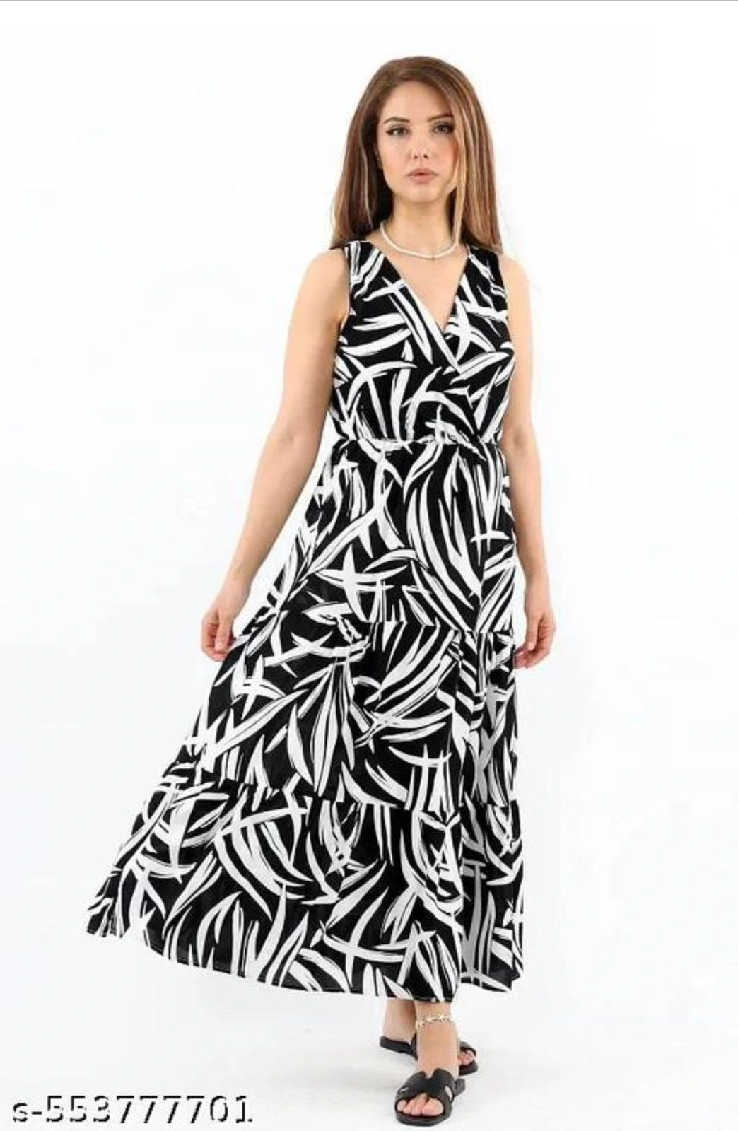 Black Digital Printed Silk Gown