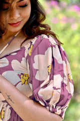 lavender pink digital printed rayon gown