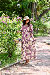 lavender pink digital printed rayon gown