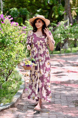 Lavender Pink Digital Printed Rayon Gown