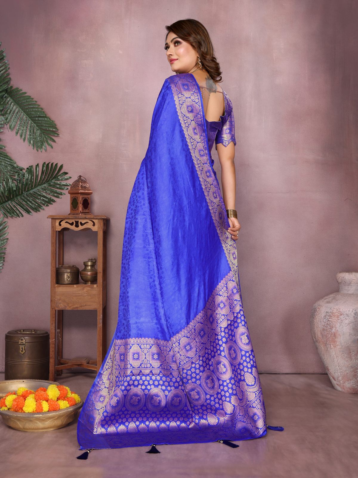 Pastel Blue Satin Silk Saree