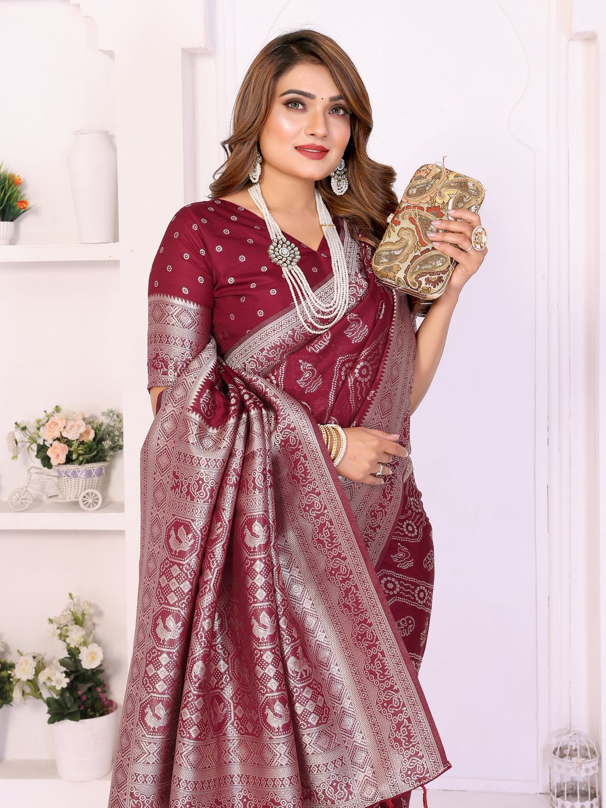 Wine Georgette Silk Saree