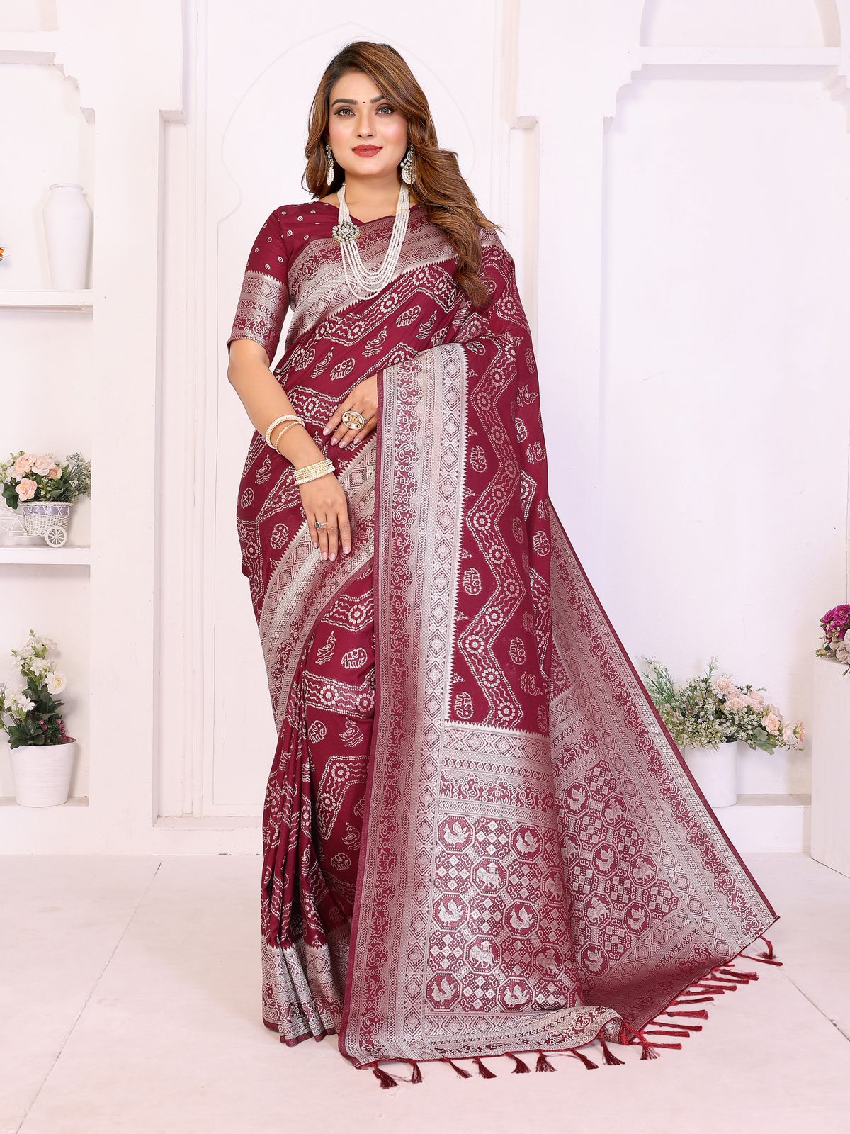 Wine Georgette Silk Saree