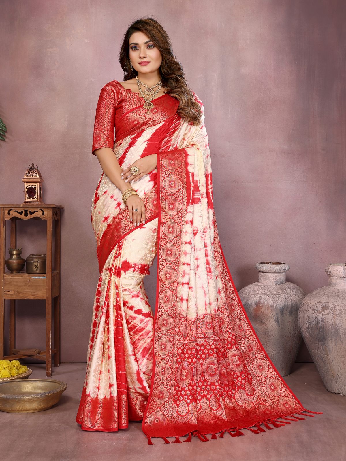 Red Satin Silk Saree