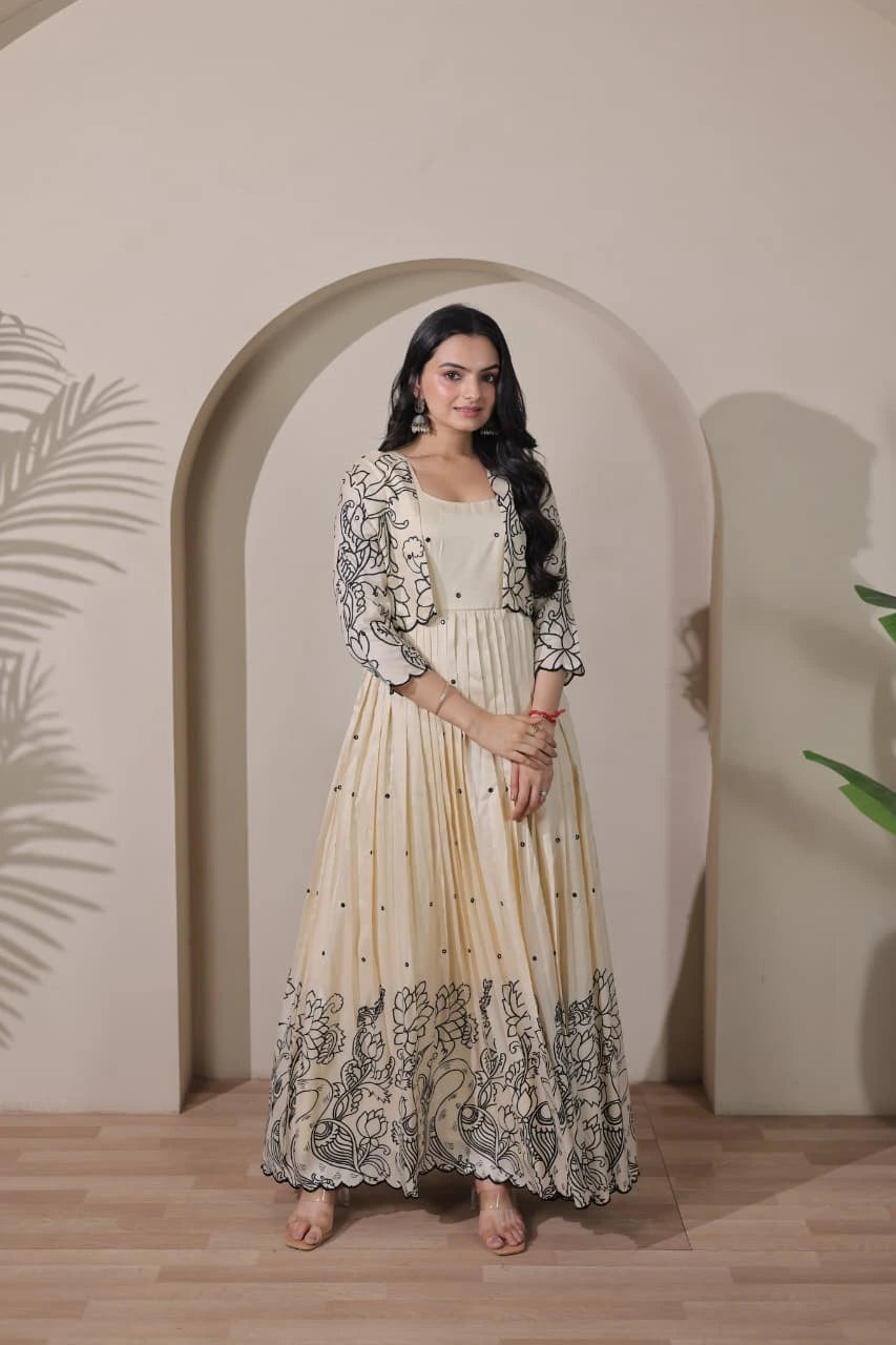 Beige Tussar Silk Dress
