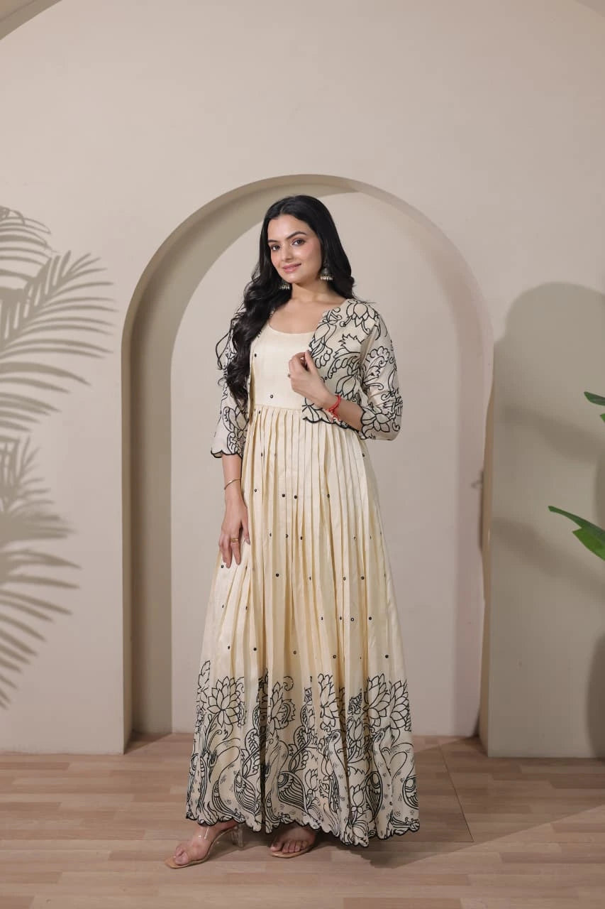 Beige Tussar Silk Dress