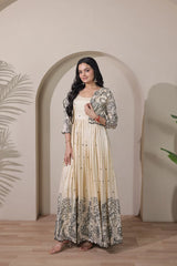 Beige Tussar Silk Dress