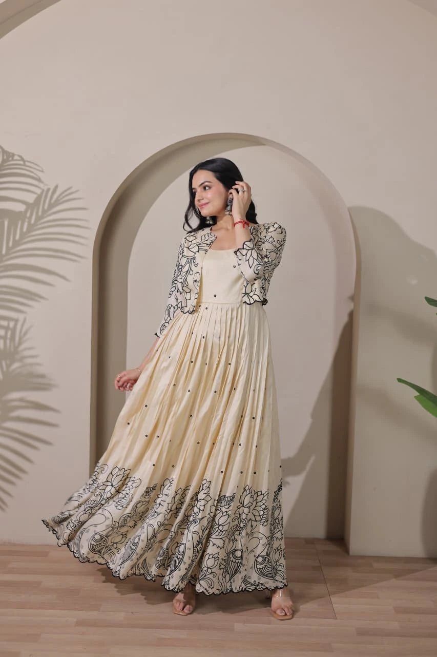 Beige Tussar Silk Dress