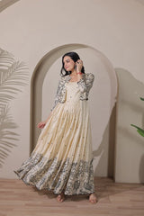 Beige Tussar Silk Dress