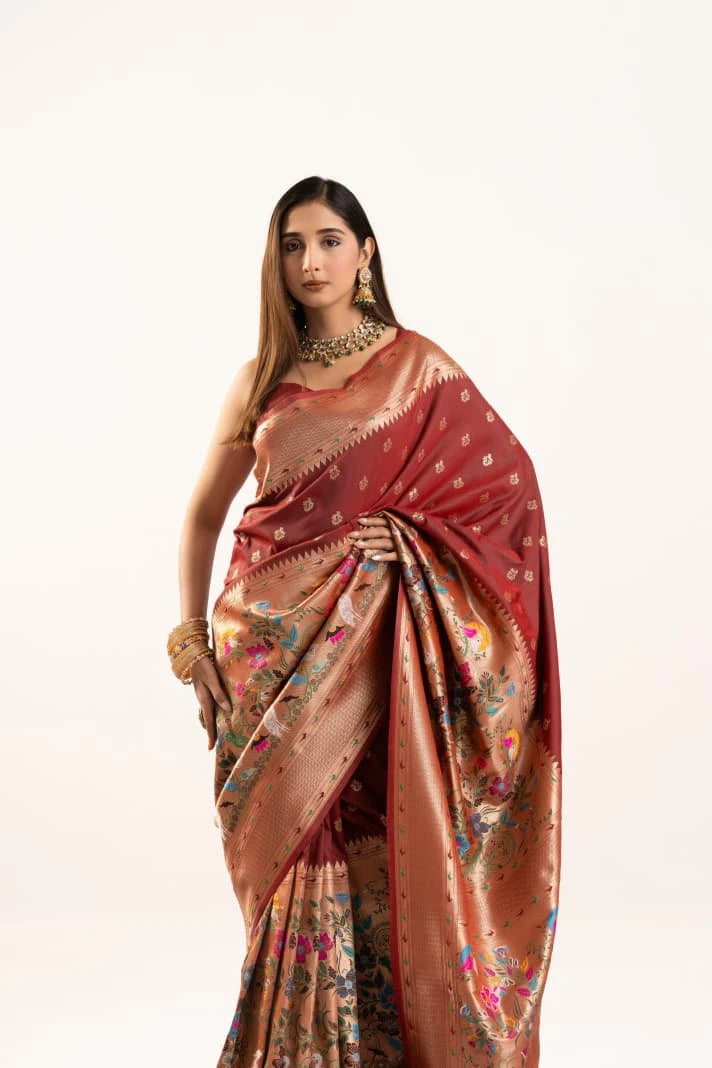 Maroon Soft Banarasi Silk Saree