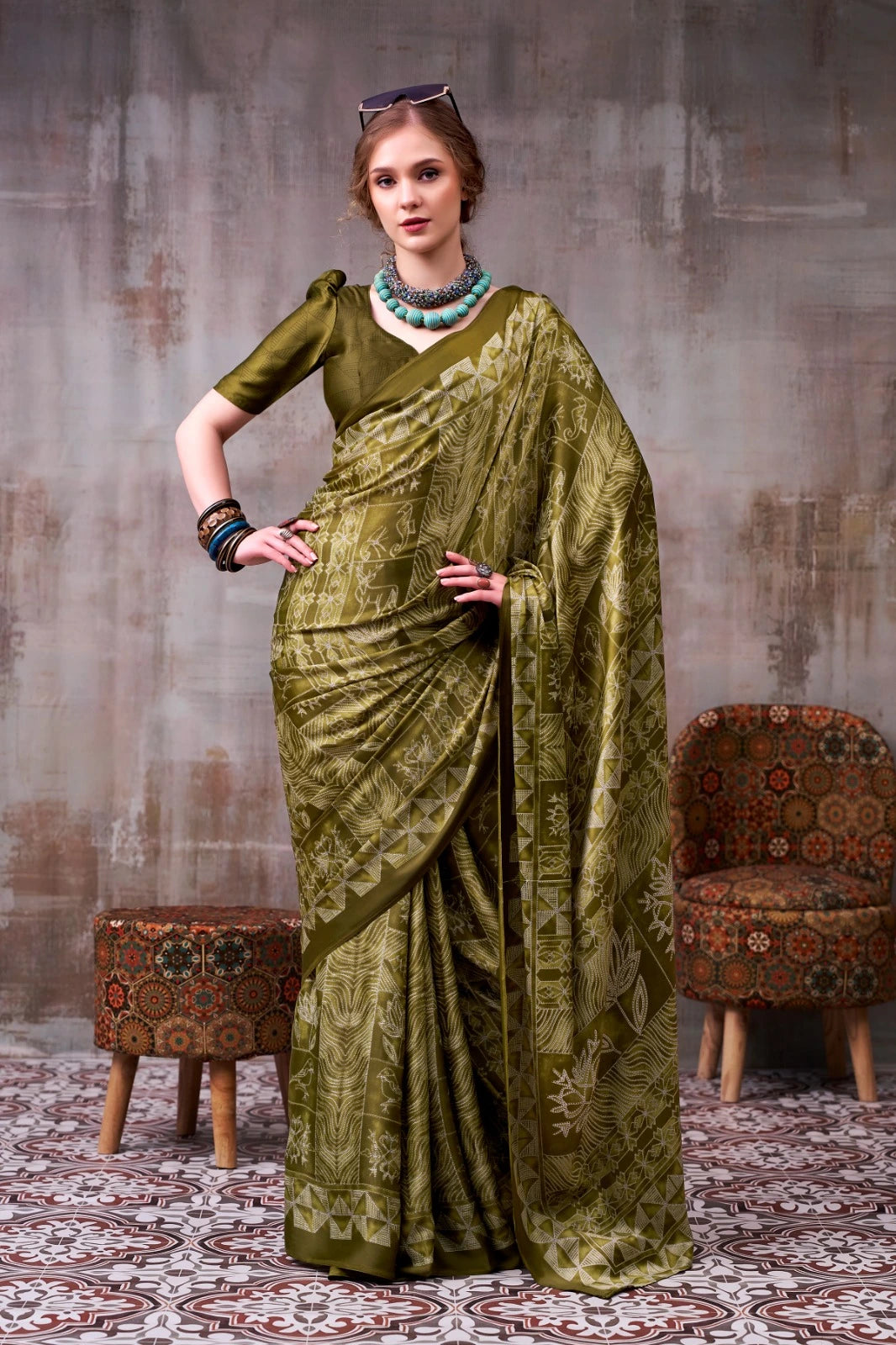 Olive Green Silk Saree