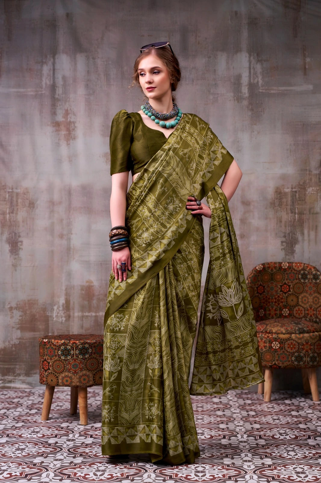 Olive Green Silk Saree