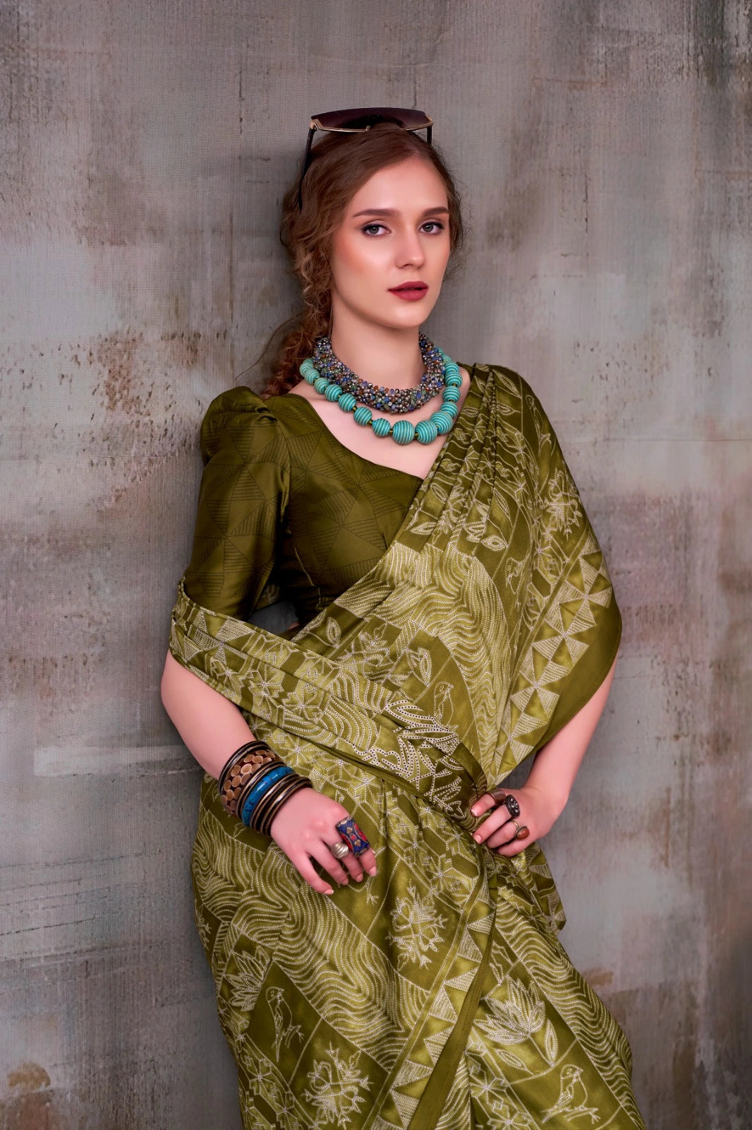 Olive Green Silk Saree