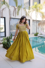 Olive Green Heavy Organza Dress